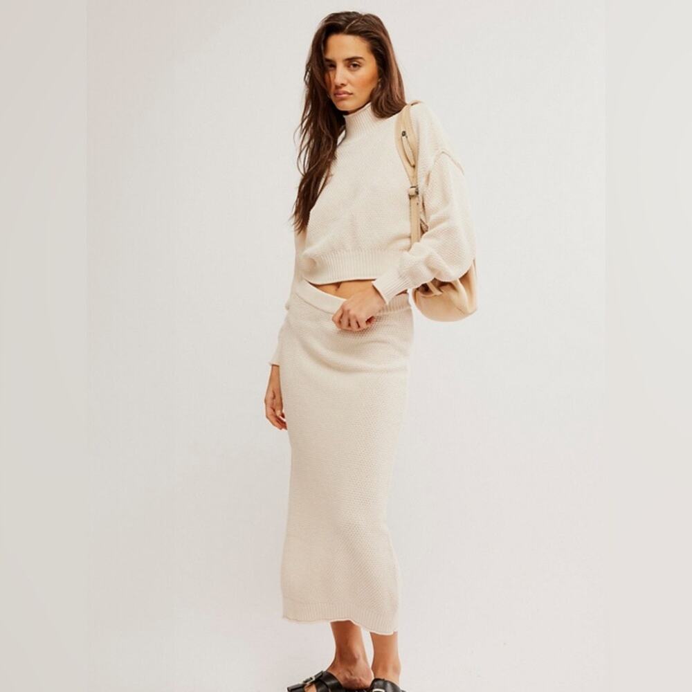 Free People Hailee Sweater Skirt Set in Powder Sand L